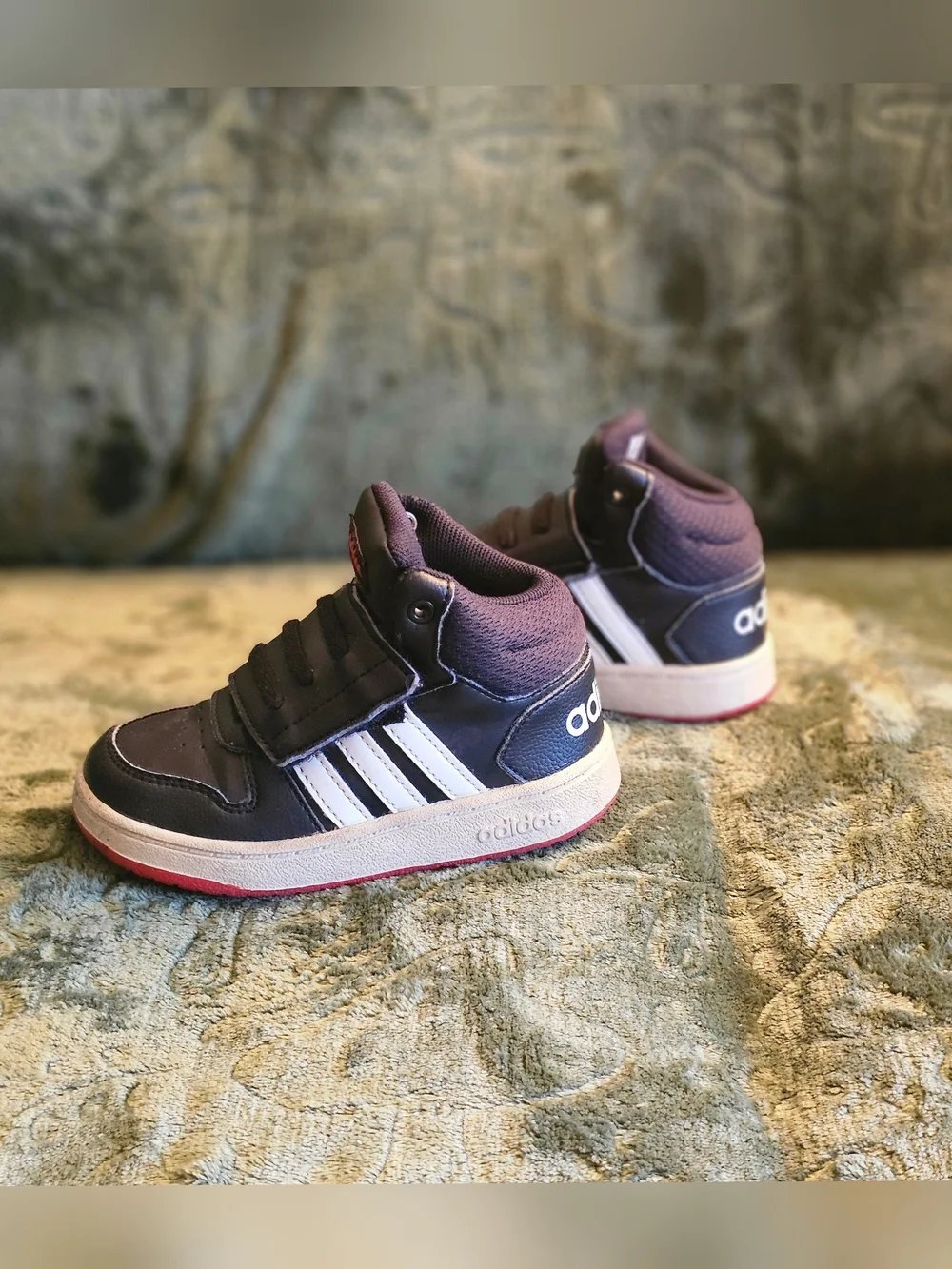 Adidas Hoops Mid 2 Toddler Kids High-Top Sneakers in Black, White and Red